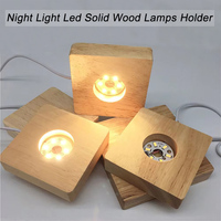 Base de lampe de nuit boule de cristal bricolage 6/8/10cm carré LED lumineux en bois massif avec interrupteur enfichable USB ornement pour une utilisation en chambre