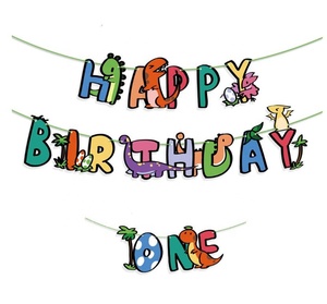 Drapeaux et bannières d'animaux pour fête thème Safari, Jungle, dessin animé Lion singe, girafe, banderole pour <span class=keywords><strong>joyeux</strong></span> <span class=keywords><strong>anniversaire</strong></span>, banderole de dinosaure - Product Image 4