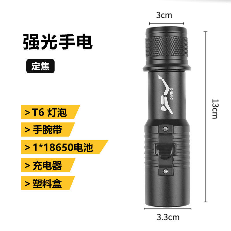 Lampe de poche D819 avec 1 batterie 18650, chargeur et boîtier en plastique.