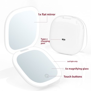 Portable LED makeup <b>mirror</b> with light, tri color USB charging model, portable folding handheld gift, double-sided <b>mirror</b> - Product Image 3