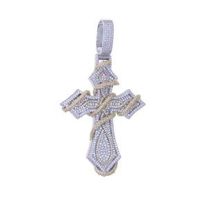 Gioielli Hip Hop placcati in <span class=keywords><strong>argento</strong></span> Bling per gli uomini Mirco pavè 5A Cubic Zirconia CZ <span class=keywords><strong>collana</strong></span> con ciondolo <span class=keywords><strong>croce</strong></span> - Product Image 6