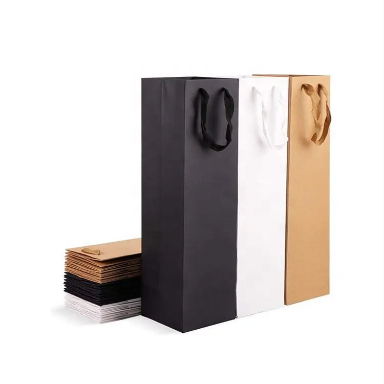Bolsa de papel de vino Kraft con impresión personalizada, bolsas de botella de vino individuales reciclables, bolsa de transporte de papel de regalo de lujo