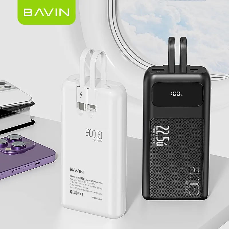 BAVIN 20000mAh pd 20w PC 플라스틱 007 프로 휴대 전화 휴대용 전원 은행 타입 C 충전 케이블
