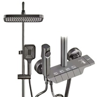 Ensemble de douche mural gris chromé avec affichage numérique LED, design de luxe, finition biseautée, garantie cinq ans, produits de qualité
