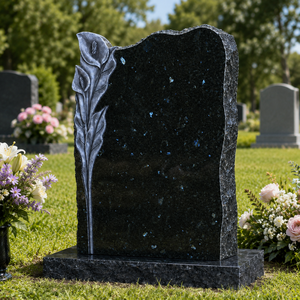 Lápida con Forma de Corazón y Alas de Ángel, Base de Granito Negro, Monumento Funerario de Estilo Europeo, Diseño Tradicional - Product Image 2