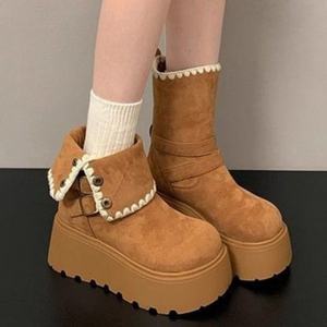 Bottines en cuir à semelles épaisses, style décontracté, offrant un confort de port comparable aux bottes de neige - Product Image 6