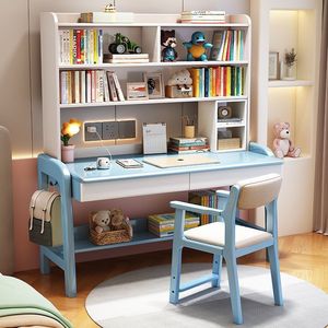 โต๊ะไม้เนื้อแข็งพร้อมชั้นวางหนังสือโต๊ะคอมพิวเตอร์แบบรวม 80x60x190 ซม. โต๊ะเรียนในห้องนอนบ้านสำหรับเด็กนักเรียน - Product Image 3