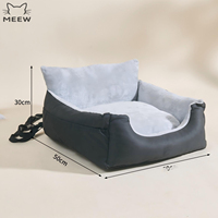 Coussin carré pliable et imperméable en PU pour animaux de compagnie, 50x50cm, avec ceinture de sécurité pour voiture, pour petits chiens et chats, doux, chaud, en peluche, avec housse amovible