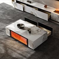 Meuble TV moderne pour salon avec cheminée électronique 3D, table basse, flamme simulée en pierre, mobilier de luxe pour hôtel et maison Movvon CF802