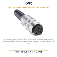 Connecteur circulaire M16 IP40 IEC 61076-2-106, verrouillage par vis, femelle droite, 6 pôles, borne à souder, capteur industriel, câble 4-6 mm