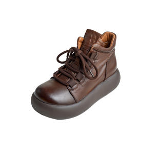 Chaussures de sport en cuir de vachette faites à la main, style britannique, automne-hiver, nouvelle collection, semelle souple, bottines rétro pour femmes - Product Image 5