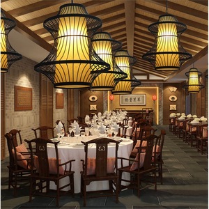 Lámpara colgante de estilo chino, tipo pagoda, con tejido de bambú rojo, luz LED para restaurante, bar, KTV, lámpara colgante de una sola cabeza, E27, con interruptor de control. - Product Image 5