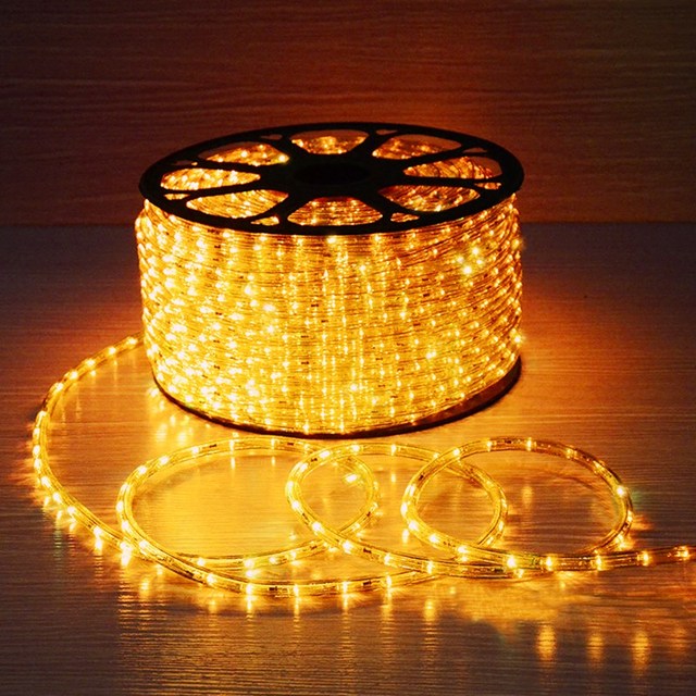LED Rope Lights Yellow LED Rope Light Commercial Spool 2 Wire 1/2" 120 Volt