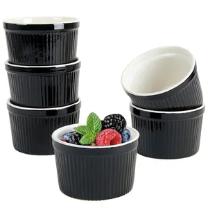 Wholesale 6 Pack Ceramic Ramekins Sets For Pudding Souffle Creme Brulee Dessert Snack Serving Bowls Oven Safe Bake Bowl