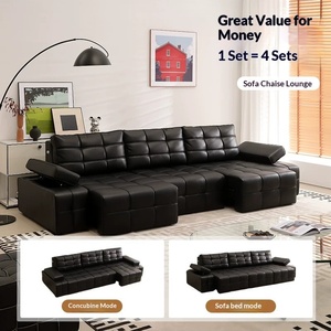 Sofá de Cuero Genuino, Minimalista, Creativo, Retráctil, Multifuncional, Sofá Cama, Cine en Casa, Sin Espacio entre Paredes - Product Image 4