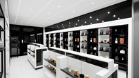 Design d'intérieur simple pour boutique de parfums, présentoirs de maquillage, mobilier moderne et élégant, étagère de présentation pour boutique de parfums.
