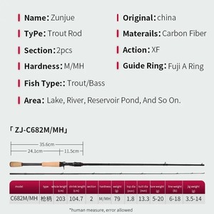 GS <span class=keywords><strong>Canne</strong></span> à pêche Fuji a Anneau de guidage Sièges de roue en fibre de carbone XF Action <span class=keywords><strong>Casting</strong></span> Rod Longueur 2.03m pour truite basse leurres Poids <span class=keywords><strong>5</strong></span>-<span class=keywords><strong>20g</strong></span> - Product Image 2