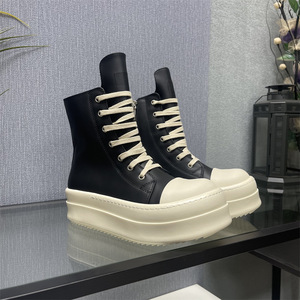 Stivaletti Invernali da <span class=keywords><strong>Uomo</strong></span> di Lusso Firmati Owens in Vera Pelle con Suola Spessa, Cerniera e Lacci Rialzati - Product Image 1