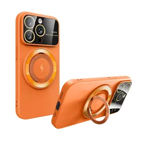 磁性大窗户TPU支架外壳适用于Iphone 15 14 13 12 11 pro max Plus无线充电光盘图案相机保护壳