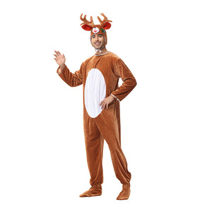 Reindeer <b>Bodysuit</b> Costume Unisex Adult Halloween Christmas Party Outfit With Antlers And <b>Red</b> Nose - Product Image 4