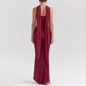 Abito di Lusso <span class=keywords><strong>Elegante</strong></span> per Signora, <span class=keywords><strong>Vestito</strong></span> <span class=keywords><strong>Lungo</strong></span> ODM 2 Pezzi, Abito da Cerimonia Giovanile Casual in Seta Dorata Invernale Blu Sexy per Donna - Product Image 4