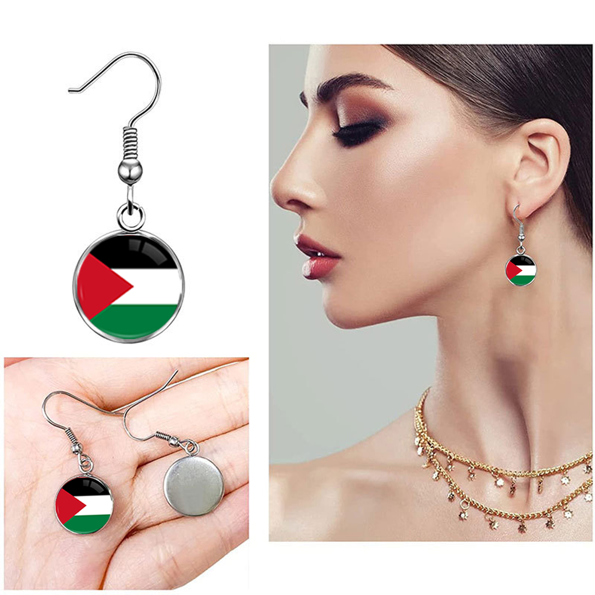 Orecchini Con Bandiera Della Palestina In Argento Sterling 925: Idea Regalo Donna E Ragazza, 8mm