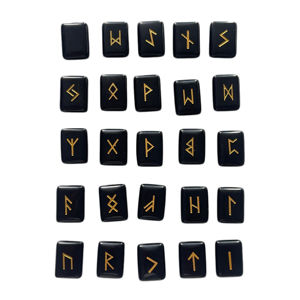 Fabricante chino de conjuntos de runas de piedras preciosas grabadas en jade natural negro obsidiana para sanación. - Product Image 6