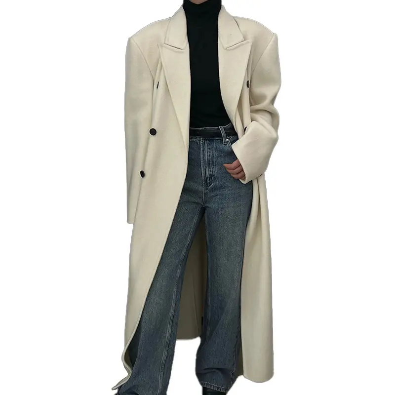 High Quality Turn Down Collar Elegant Wool Coats Women Luxury Double Sided Cashmere Coat