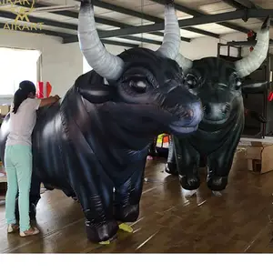 Spain Style Movable Inflatable Black Bull Cartoon Costume For Sale