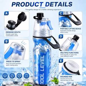 Multi Function Outdoor Sports Cycling Cup Keep Cool 500ml Plastic PE Double Wall Spray <b>Mist</b> Water <b>Bottle</b> With Press Lid Handle - Product Image 5