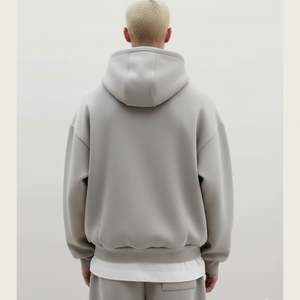 Sweat à capuche personnalisé en molleton bouclette épais 450 g/m² pour homme, veste à double fermeture éclair bidirectionnelle, coupe oversize courte et carrée, streetwear vierge - Product Image 3