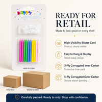 Bougies d'anniversaire fines et droites, 10 pièces sur carte blister, cinq couleurs assorties, bougies de gâteau en paraffine solide, vente en gros