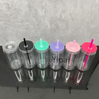Canette en plastique à double paroi pour bière, pré-perforée, transparente, 12 oz à l'intérieur, 16 oz à l'extérieur, type globe à neige, pour enveloppes UV DTF, entrepôt USA
