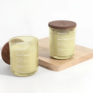 Lussuoso Barattolo per Candele Personalizzato con Fondo Curvo e Coperchio in Legno con Logo Inciso, Contenitore per Candele e Scatola di Imballaggio Personalizzabili - Product Image 1
