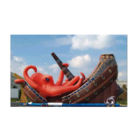 Château gonflable géant en toile PVC avec toboggan sec, bateau privé et jeu de poulpe rouge sur terre