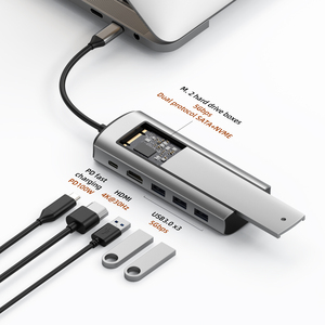 SSD <span class=keywords><strong>HUB</strong></span> 6 trong 1 USB C <span class=keywords><strong>HUB</strong></span> Type-C để PD + HD-MI + USB3.0 * 3 + SSD Hộp ổ cứng thỏa thuận kép - Product Image 1