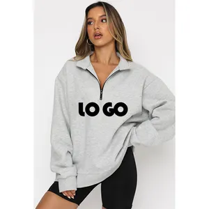 2022 drop shoulder half zipper women sweatshirt cotton custom logo casual pullover women hoodies sweatshirt