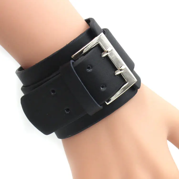 Europe America Fashion Pin Buckle Mens Leather Bracelet Wear Resistant Pu Double Belt Wide Leather Cuff Bracelets