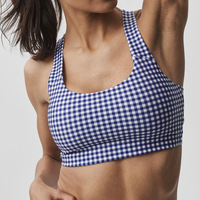 [Serre-tête offert] Ensemble de sport à carreaux pour le yoga et la course : short court taille haute effet ventre plat et brassière de sport à bretelles anti-transpiration