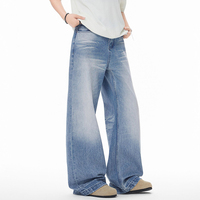 Pantalon large décontracté style rétro américain - Jean droit bleu effet moustaches de chat 3D pour hommes et femmes