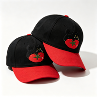 Casquette de baseball décontractée en coton bicolore noir et rouge, style streetwear, avec broderie chat noir et tomate, vente en gros