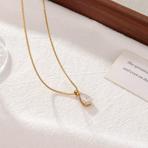 Collar de Mujer Yf6403, Simple, de <span class=keywords><strong>Acero</strong></span> <span class=keywords><strong>Inoxidable</strong></span>, Chapado en Oro de 18k, de Alta Calidad, Pulido, con Forma de Gota de Agua y Circonita - Product Image 4