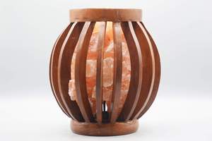Lámpara de Sal Hecha a Mano de Madera Redonda con Bloques de Sal Rosa del Himalaya, Decoración Rústica para el Hogar, Artesanía Natural - Product Image 3