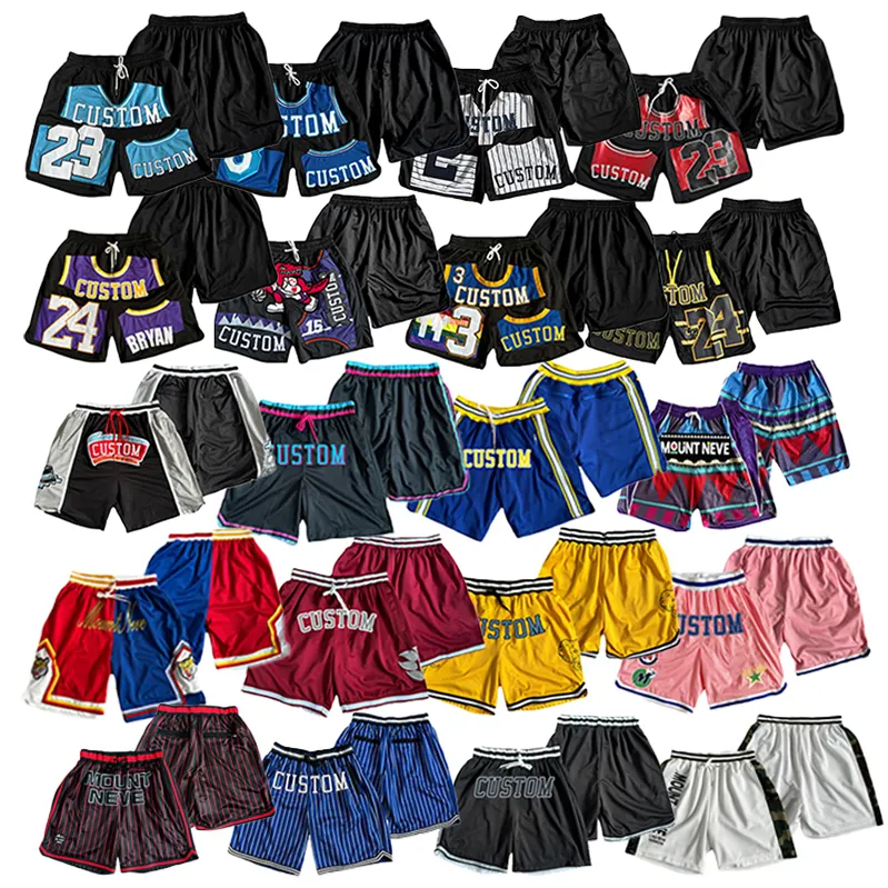 Newest US America size Men Breathable Vintage Pocket Embroidered Basketball Shorts