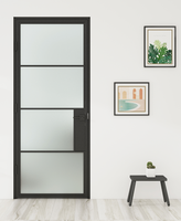 Porte intérieure double battante en acier et verre, style loft, noire, 4 panneaux, avec cadre en fer cannelé, de haute qualité, personnalisable, vente en gros