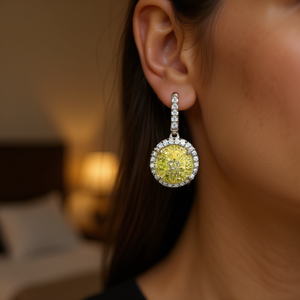 Orecchini pendenti con zirconi da donna, in lega, taglio brillante rotondo, montatura circolare, gioielli alla moda per feste, orecchini pendenti di tendenza - Product Image 2