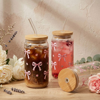 Gobelets personnalisés esthétiques de 20 oz en verre borosilicate pour café glacé, avec couvercle et pailles