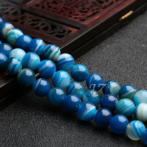 Cuentas de Ágata Rayadas de Color <span class=keywords><strong>Azul</strong></span> de 4/6/8/10/12 mm a Precio Económico para la Fabricación de Joyería DIY, Cuentas Sueltas para Hacer Collares y Pulseras - Product Image 2