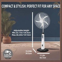 Ventilateur solaire rechargeable de 18 pouces avec panneau solaire, ventilateur sur pied avec lumière LED et télécommande pour la maison