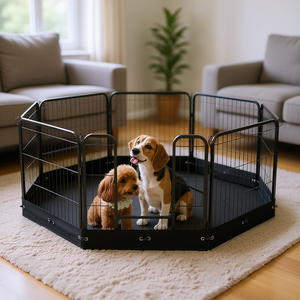 Recinto pieghevole in metallo a 8 pannelli per cani, 24 x 24 pollici, con tappetino per esercizio e addestramento - Product Image 2